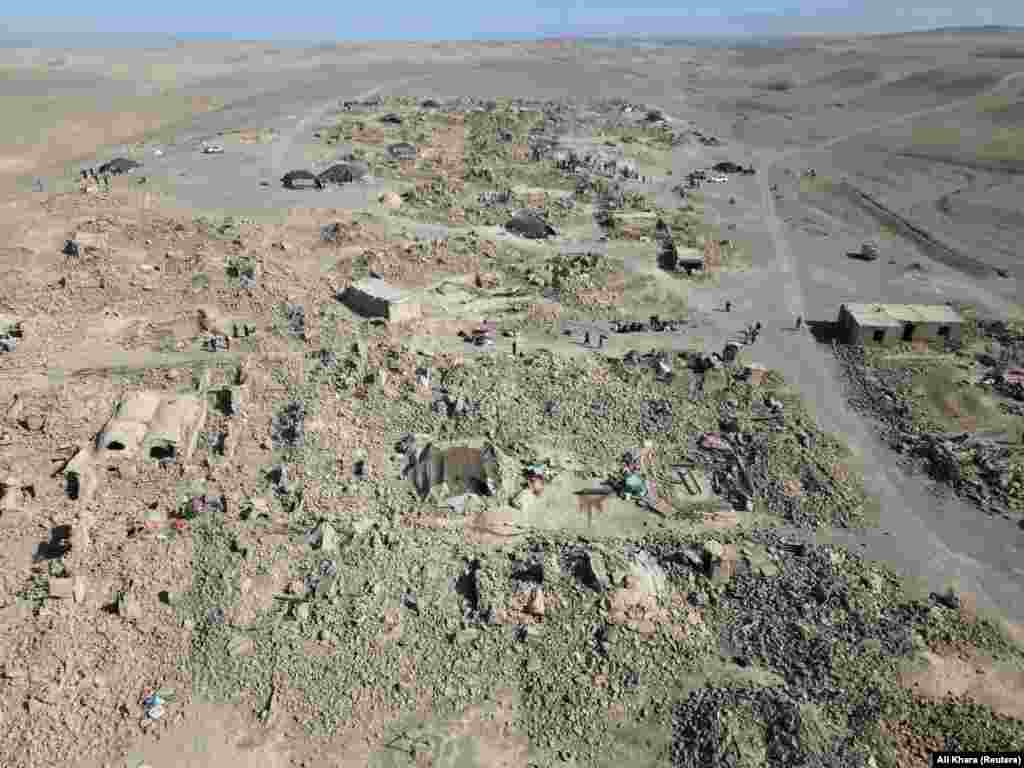 An aerial view of destroyed houses after the October 11 earthquake in the village of Chahak.