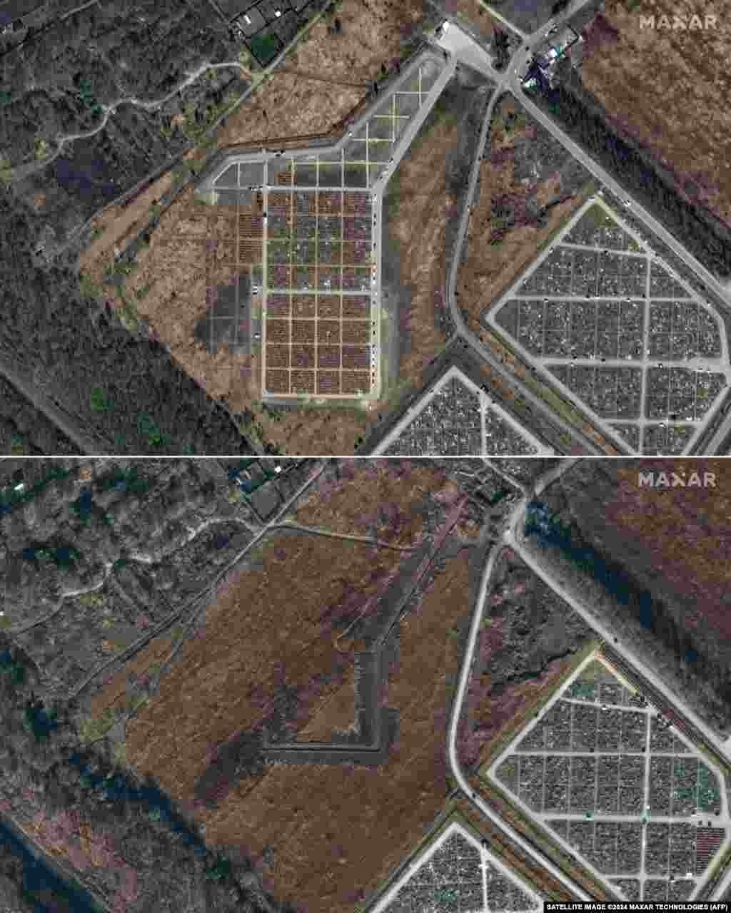 Combination satellite images show the proliferation of graves in&nbsp;Bogorodskoye, in Russia&#39;s Moscow region, in April 2023 (top) compared to October 2021.&nbsp; The BBC says it confirmed&nbsp;more than 50,000 Russian troops killed in the invasion so far, although the real number is also believed to be much higher.
