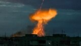 A view shows an explosion of a shot-down Russian drone in Kherson, Ukraine, on July 26.