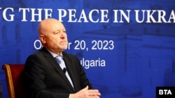 Министърът на отбраната Тодор Тагарев на Международната конференция "Спечелване на мира в Украйна", 20 октомври 2023 г.