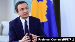 Kosovar Prime Minister Albin Kurti speaks in an interview with RFE/RL in Pristina on March 19.
