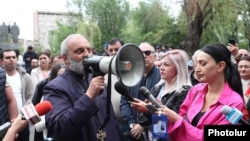 Armenia - Archbishop Bagrat Galstanian addresses students of Yerevan States University, May 14, 2024.