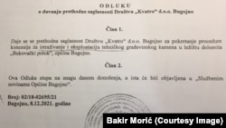 Odluka o davanju saglasnosti Općinskog vijeća za izgradnju kamenoloma u Bugojnu, juni, 2023. godine.