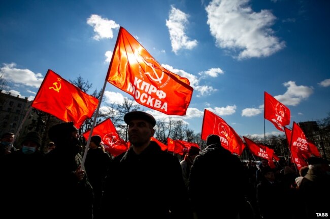20 марта 2021 года. Митинг КПРФ на Пушкинской площади в Москве