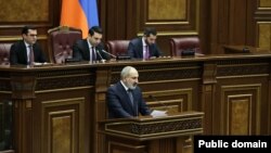 Armenian Prime Minister Nikol Pashinian addresses parliament, April 10, 2024.