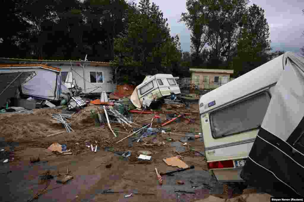 A damaged campsite in Tsarevo. The death toll from the severe storms that struck Bulgaria, Turkey, and Greece rose to 11 people on September 6.