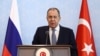 Russian Foreign Minister Sergei Lavrov speaks during a news conference in Ankara, April 7, 2023.