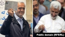 Масуд Пезешкян (вляво) и Саид Джалили ще са на балотаж на президентските избори в Иран на 5 юли. Комбо.