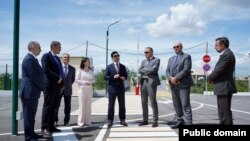 Armenia - Armenian and EU officials inspect a newly built checkpoint on the Armenian-Turkish border, May 23, 2024.