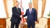 British Foreign Secretary David Cameron (left) and his Kazakh, counterpart, Murat Nurtileu meet in Astana on April 24