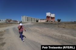 Abandoned houses in the economically weak town of Ulken, which is being discussed as a location for a possible nuclear power plant.