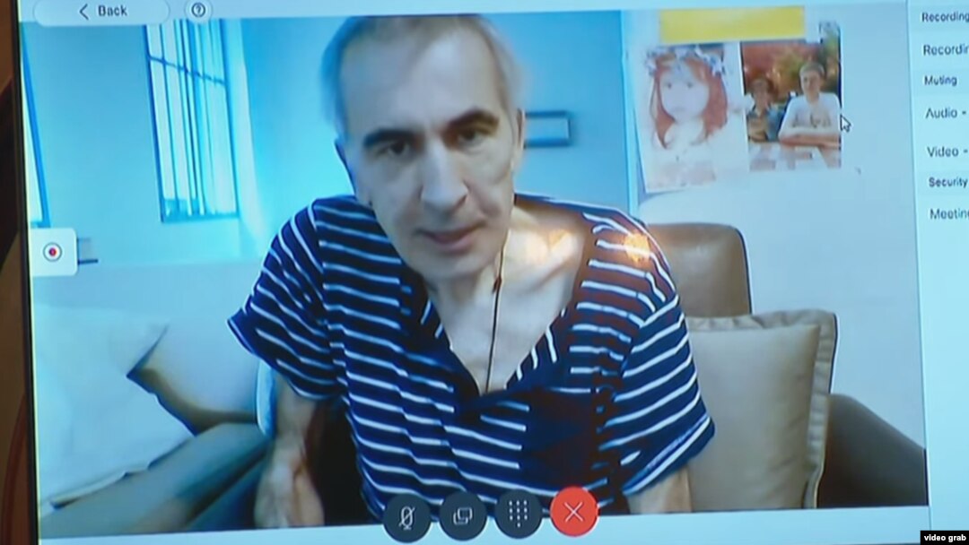Former Georgian President Mikheil Saakashvili took part in his trial via video link for the first time since February on July 3.