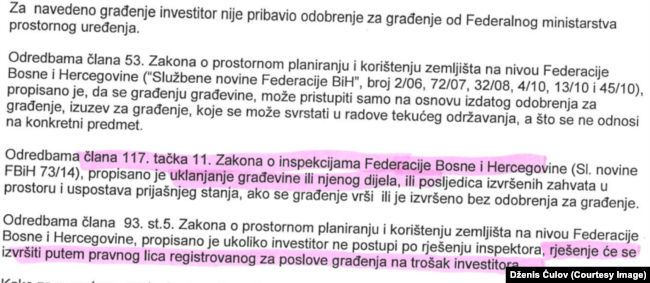 Rješenje federalne inspekcije o nezakonitostima na izgradnji obaloutvrda.
