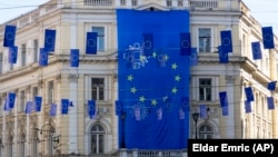 Zastave Evropske unije u centru Sarajeva, 21. mart 2024.