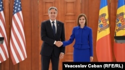 Președinta Republicii Moldova, Maia Sandu, și secretarul de stat al SUA, Antony Blinken după conferința de presă de la Chișinău, 29 mai 2024.