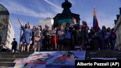 The attack took place as protesters, such as those in London (pictured), around the world marked the anniversary of the death while in police custody of 22-year-old Mahsa Amini on September 16, 2022.