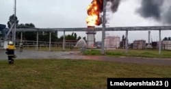 Пажар пасьля атакі дрона па тэрыторыі НПЗ у Краснадары. 2023 год