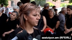 Armenia - Bella Galstian, the sister of a Karabakh soldier killed in September 2023 talks to journalists, July 11, 2024.