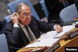 Министр иностранных дел России Сергей Лавров председательствует на заседании Совета Безопасности ООН. Нью-Йорк, 24 апреля 2023 года