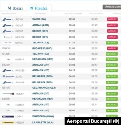 Captură plecări Aeroportul Otopeni (luni, 8 iule, ora 09:50)