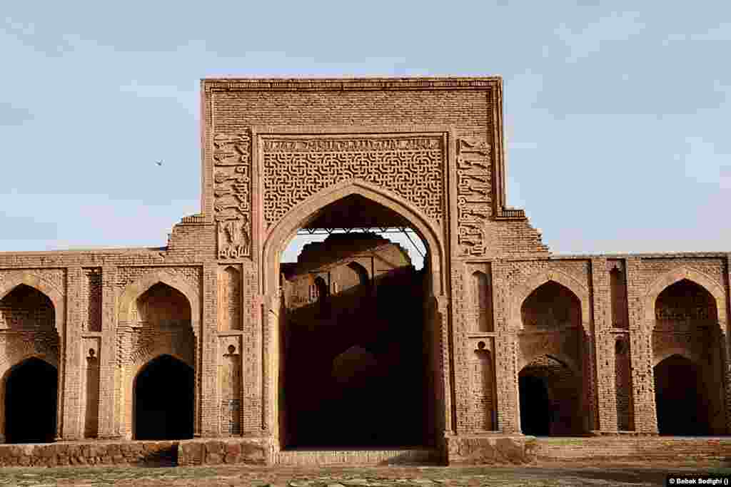 Robat-e Sharaf caravanserai, also known as the Sarakhs caravanserai, was built in the 12th century and is located between the cities of Merv and Nishapur. The word &quot;caravanserai&quot; originates from the Persian words &quot;karvan,&quot; meaning caravan, and &quot;saray,&quot; meaning palace or dwelling.