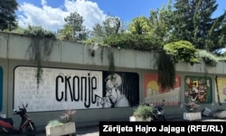 Mural i realizuar nga Marjan Dimiq Maçka, ku shkruan "Shkupi do të mbijë si një lule".