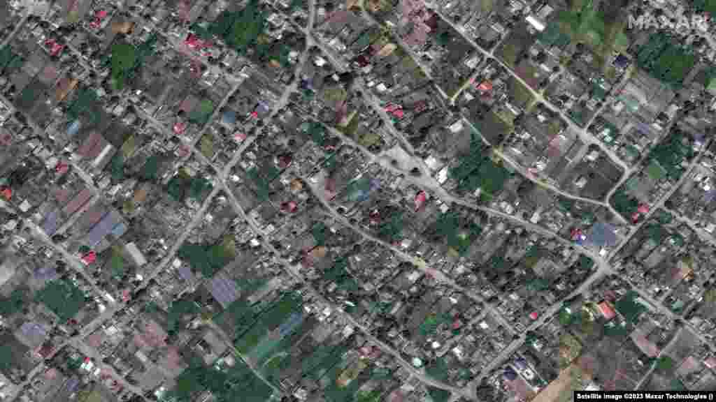 Another view of the town of Oleshky from May 15 and the aftermath on June 7.