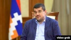 Nagorno-Karabakh - President Arayik Harutiunian is puctured during an interview, August 6, 2023.