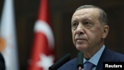 Turkey - Turkish President Tayyip Erdogan addresses members of parliament from his ruling AK Party, Ankara, October 25, 2023.