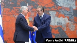 Predsednici Kube i Srbije Migel Dijaz-Kanel i Aleksandar Vučić tokom susreta u Beogradu, 21. jun 2023.