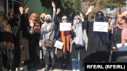 Women protest in Kabul in March.