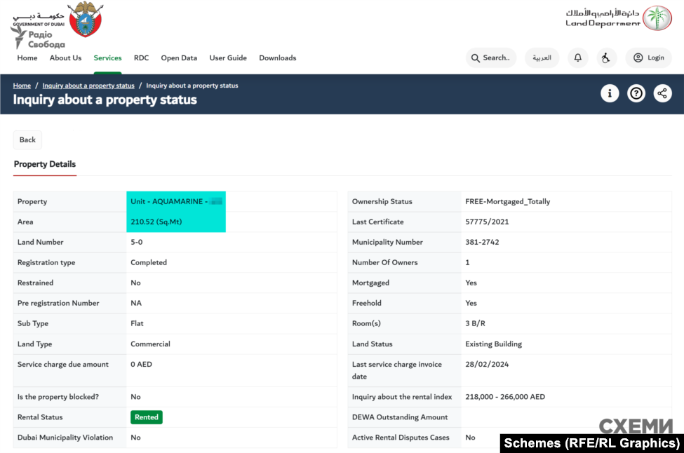 Витяг з земельного реєстру Дубаю на апартаменти в ЖК Aquamarine