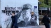 Serbia - a mural of wartime Bosnian Serb leader Ratko Mladic in Belgrade - screen grab