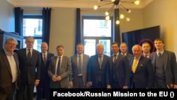 Studenikin și alți diplomați ruși la Misiunea F. Ruse de pe lângă UE, Bruxelles, februarie 2020. 
