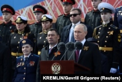 Vladimir Putin în timpul discursului de Ziua Victoriei, Moscova, Rusia, 9 mai 2023.