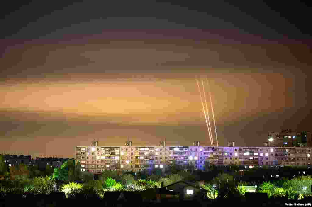 Russian rockets launch against Ukraine from Russia&#39;s Belgorod region at dawn in Kharkiv on May 8.