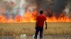Pastir promatra vatru na polju pšenice između Tabare i Losacia, tokom drugog toplinskog vala u godini, u pokrajini Zamora, Španjolska, 18. juli 2022. 