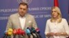 Milorad Dodik (left) and Zeljka Cvijanovic, the Serbian member of the tripartite federal presidency, hold a press conference in Banja Luka on June 29.