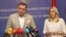 Milorad Dodik (left) and Zeljka Cvijanovic, the Serbian member of the tripartite federal presidency, hold a press conference in Banja Luka on June 29.