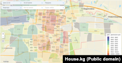 Стоимость квадратного метра квартир в разных районах Бишкека, данные сайта house.kg.