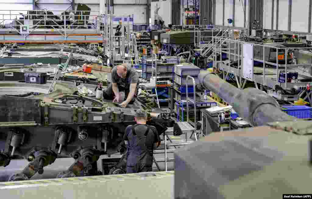 The is the production floor of Rheinmetall in Unterluess, northern Germany, as photographed on June 6.