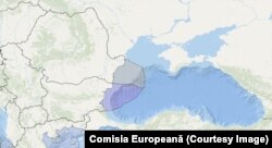 Zonele economice ale României și Bulgariei (zona hașurată cu violet) de la Marea Neagră.