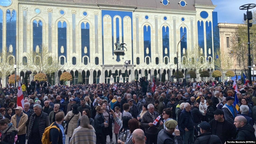 Demonstrators gathered outside the Georgian parliament for the event on April 9.