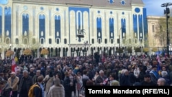 Demonstrators gathered outside the Georgian parliament for the event on April 9.