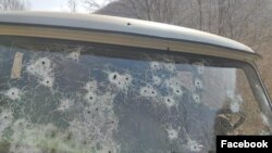 Nagorno-Karabakh - A Karabakh police vehicle riddled with bullets, March 5, 2023.