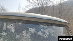 Nagorno-Karabakh - A Karabakh police vehicle riddled with bullets, March 5, 2023.