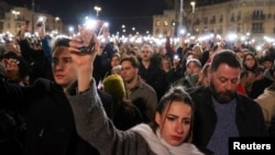  Протестиращи в центъра на Будапеща, 16 февруари 2023 година 