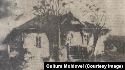 Casa copilăriei lui Eminescu de la Ipotești. Acuarelă de Clara Cantemir, 1923. „Cultura Moldovei”, 14 iunie 1964. 