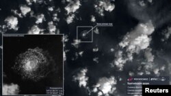 O imagine din satelit arată cum gazul din conducta Nord Stream bolborosește în apă în urma incidentelor din Marea Baltică, fotografie difuzată pe 29 septembrie 2022.