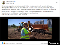 Gabriela Firea a postat, pe pagina sa de Facebook, un videoclip de la deschiderea șantierului Spitalului Metropolitan Sf. Sebastian.